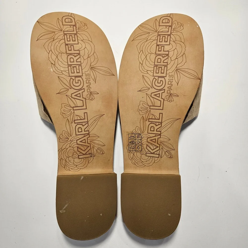 Karl Lagerfeld Paris Cher Tan Suede Cork Platform Slide Sandals‎ 8.5M 39B